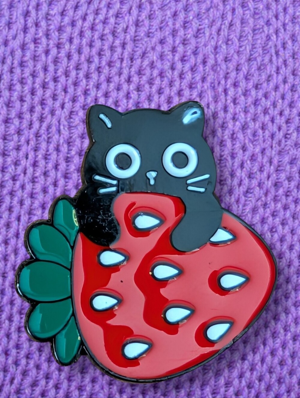 Black Cat Strawberry Enamel Pin